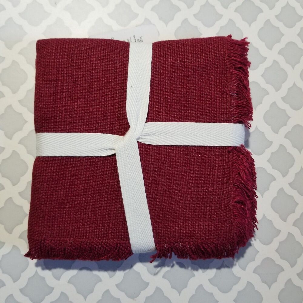 Williams Sonoma Cocktail Napkins Set of 4 Made in India 100% Linen NEW Fringe - Picture 4 of 4